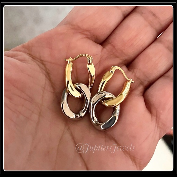 New 925 Sterling Gold & Silver Knot Hook Hoop Earrings - Picture 5 of 6